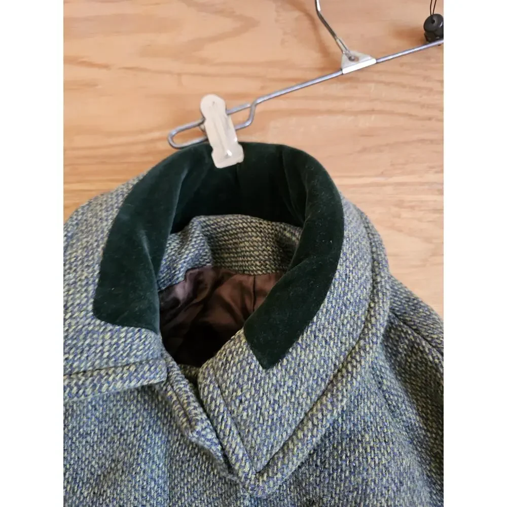 Wool Coat Green Tweed Kids Youth Sized Covered Buttons 1960s